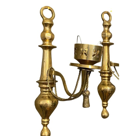 Vintage Brass Wall Sconce Candle Holders 2-Piece Set MCM Regency Made in India - Picture 2 of 9